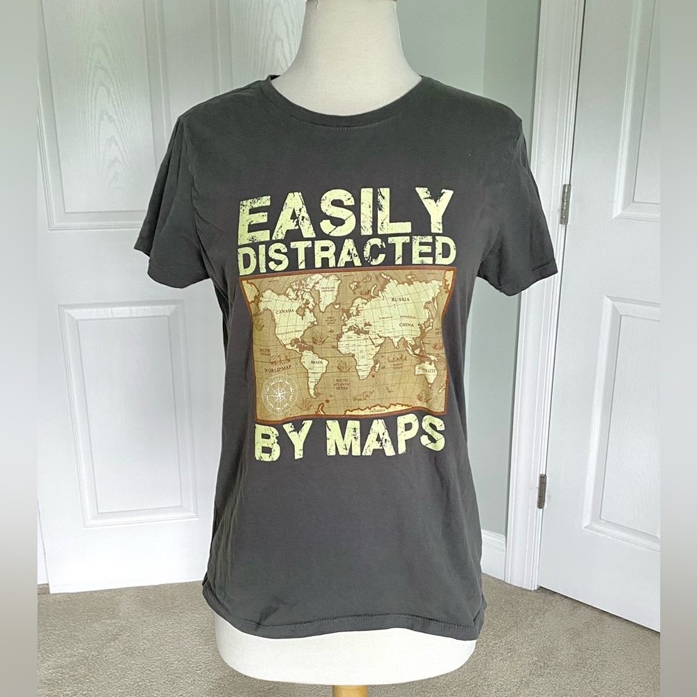 Easily Distracted By Maps Gray Graphic T-Shirt